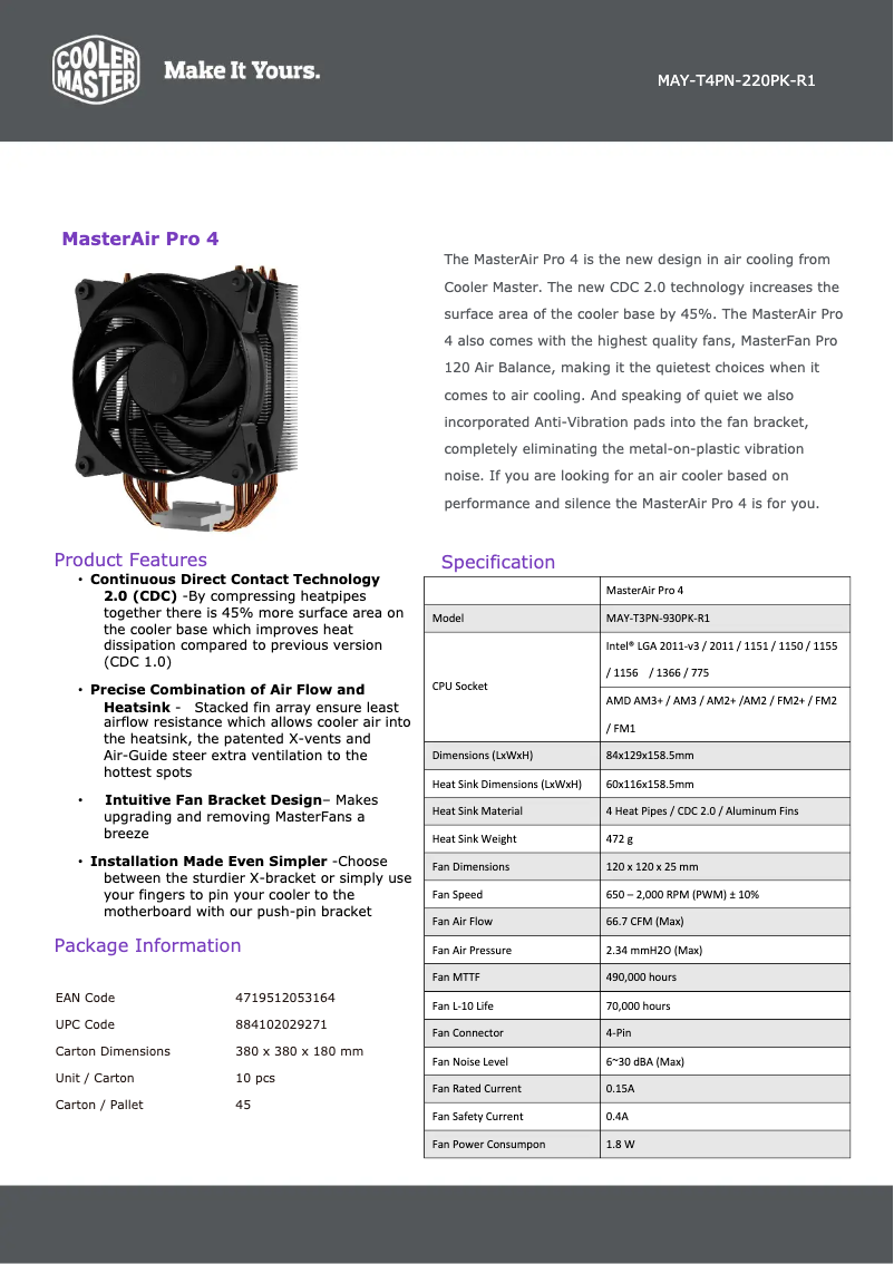 First page image of the manual for MasterAir Pro 4