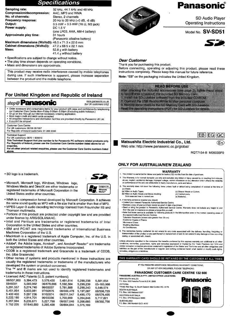 Page 1 of the manual User Manual Panasonic SV-SD51GC