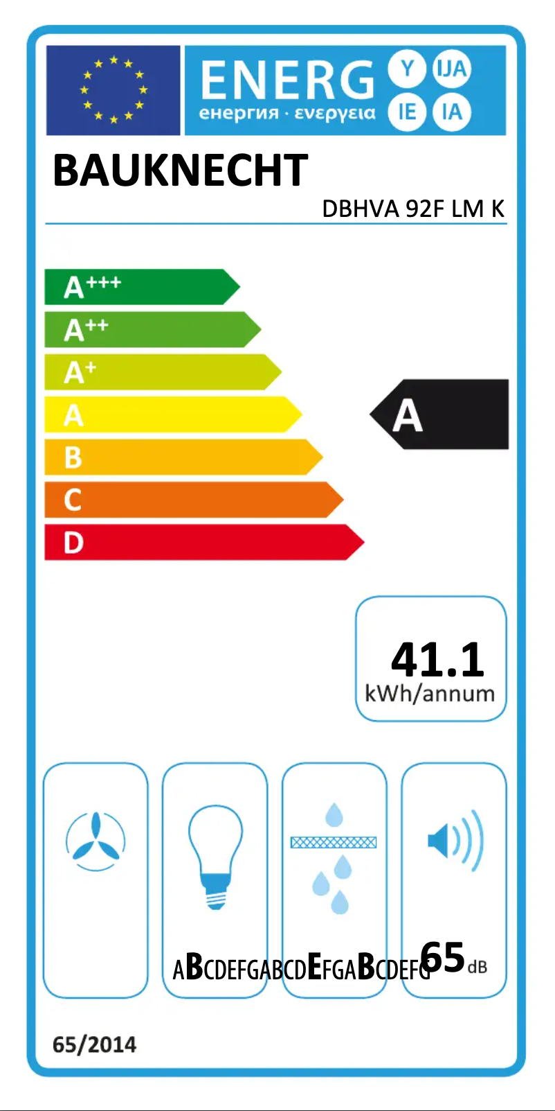 Page 1 of the manual Energy Label Bauknecht DBHVA 92F LM K