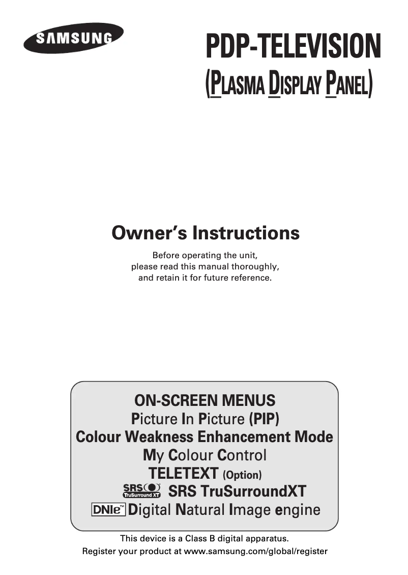 Page 1 of the manual User Manual Samsung PS-42S5H