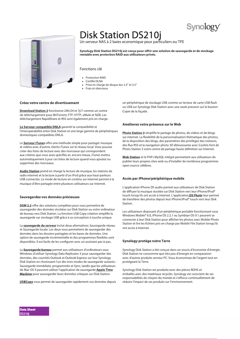 First page image of the manual for DiskStation DS210j