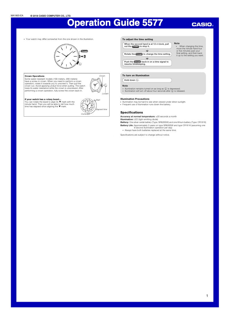 Page 1 of the manual User Manual Casio Collection MWC-100H-2AVEF
