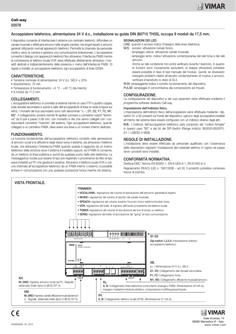 Page 1 of the manual User Manual Vimar 02078