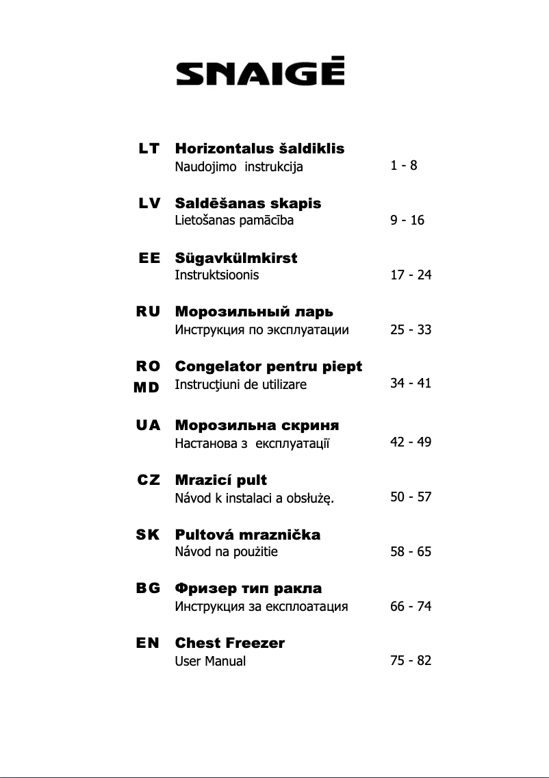 Page 1 of the manual User Manual Snaigė FH25SM-TM000F1