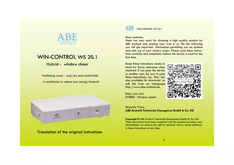First page image of the manual for WIN-CONTROL WS 20.1