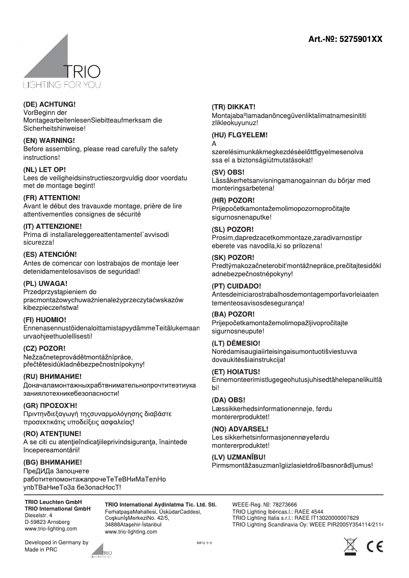 Page 1 of the manual User Manual Trio Lighting Berlin 527590179