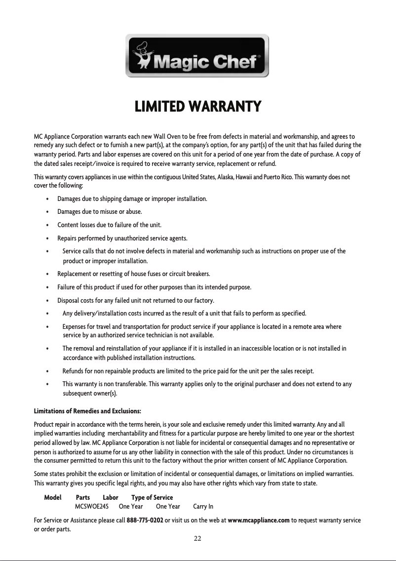 Image de la première page du manuel de l'appareil MCSWOE24S