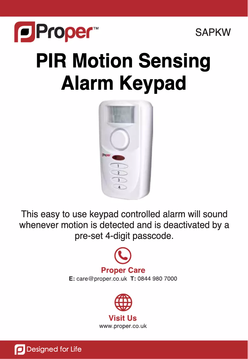 Page 1 de la notice Manuel utilisateur Proper PIR Motion Sensing Alarm