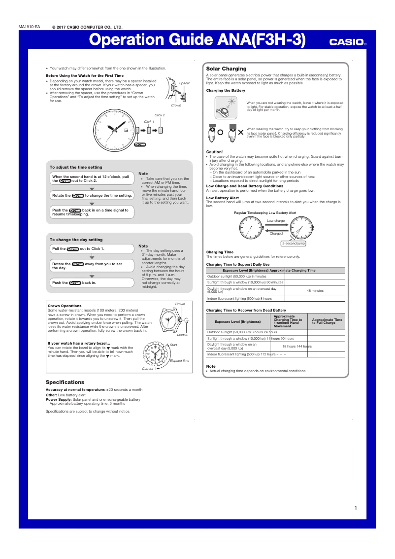 Page 1 of the manual User Manual Casio Baby-G MSG-S500