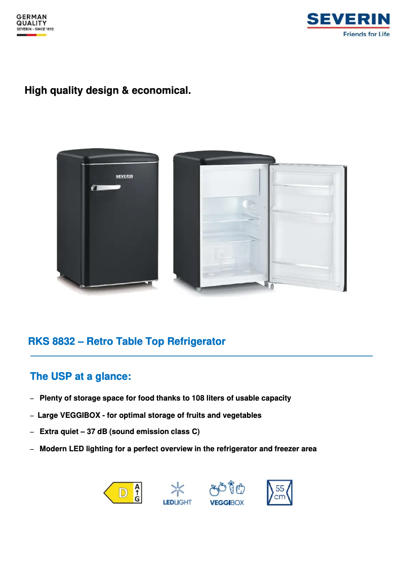 Page 1 of the manual Technical Sheet Severin RKS 8832