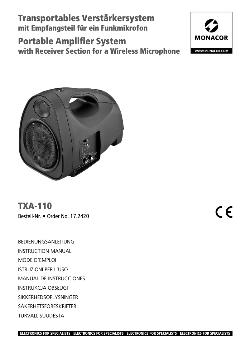 First page image of the manual for TXA-110