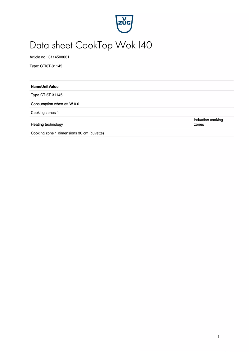 First page image of the manual for CookTop Wok I40