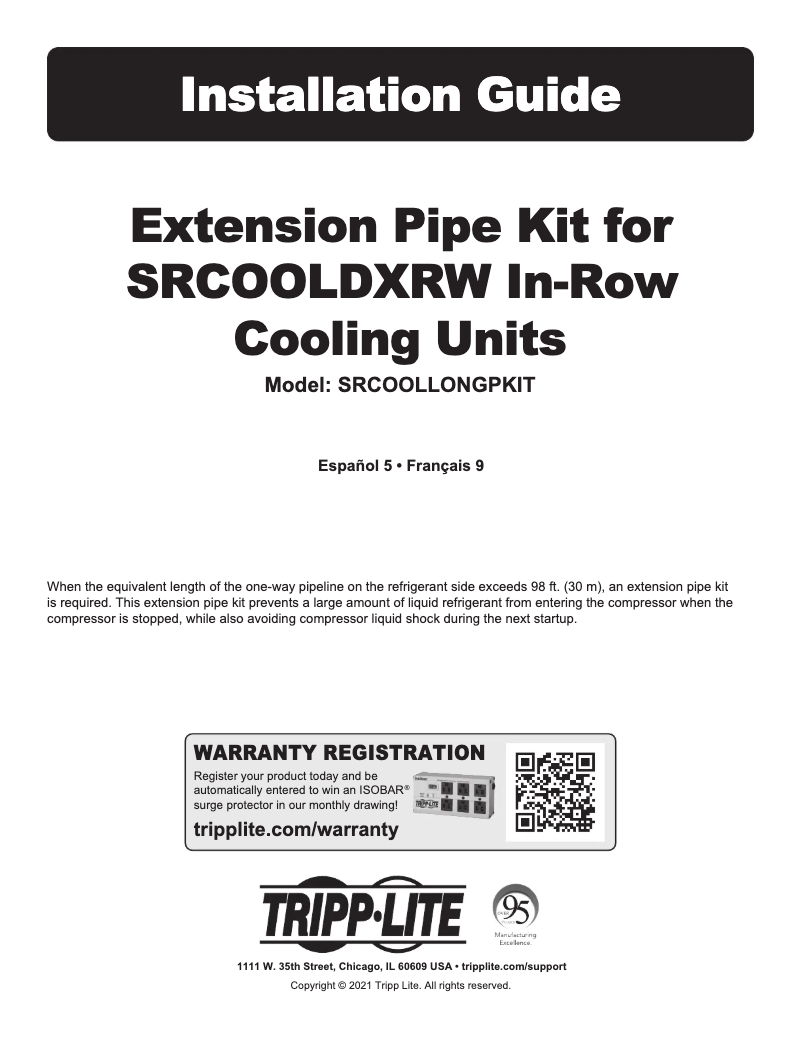 First page image of the manual for SRCOOLLONGPKIT