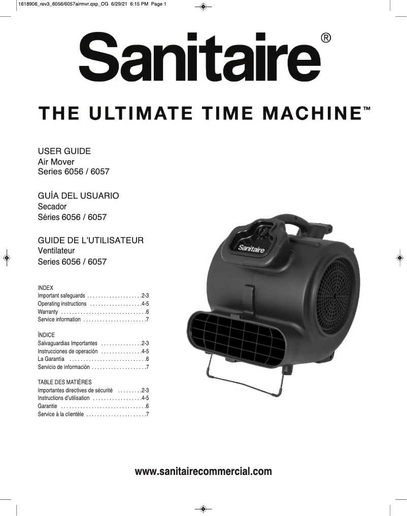 Page 1 of the manual User Manual Sanitaire DRY TIME SC6057A