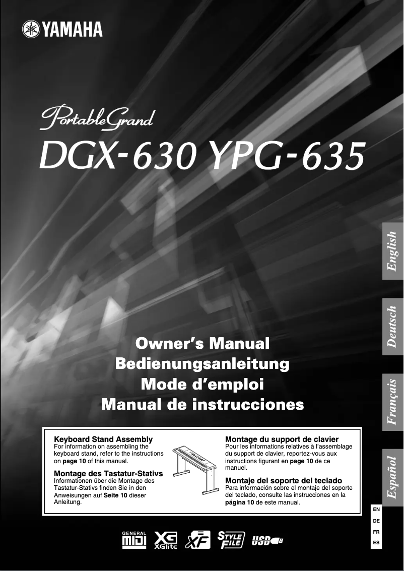 Page 1 of the manual User Manual Yamaha PortableGrand DGX-630