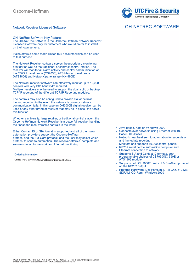 First page image of the manual for OH-NETREC-100