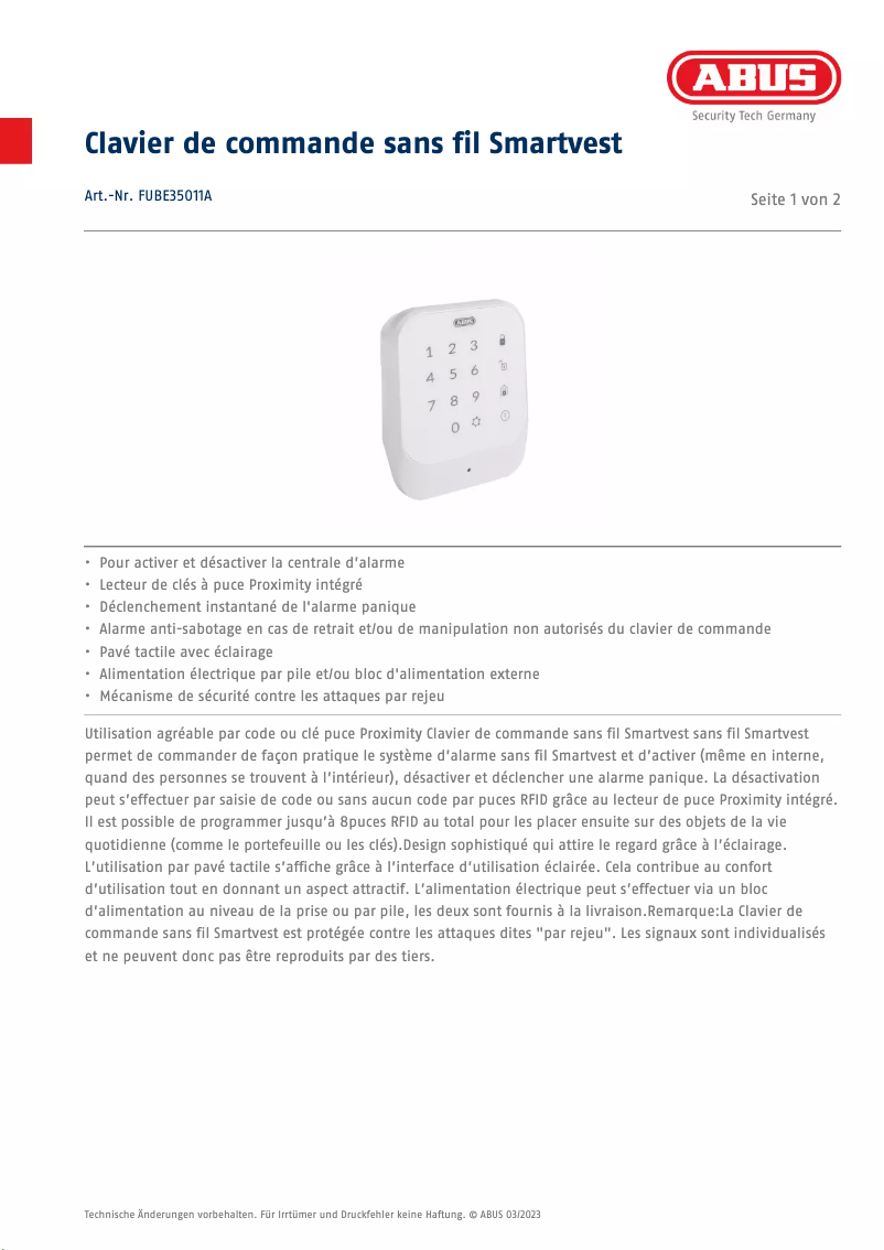 Image de la première page du manuel de l'appareil FUBE35011A