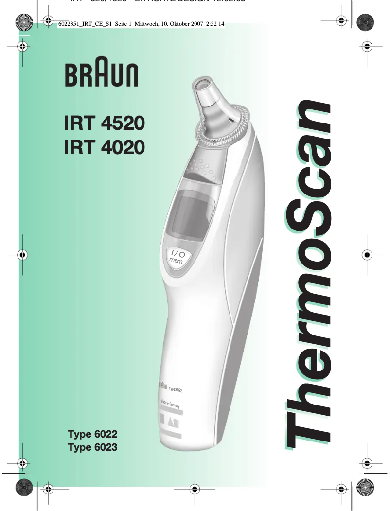 Page 1 of the manual User Manual Braun Thermoscan IRT 4520