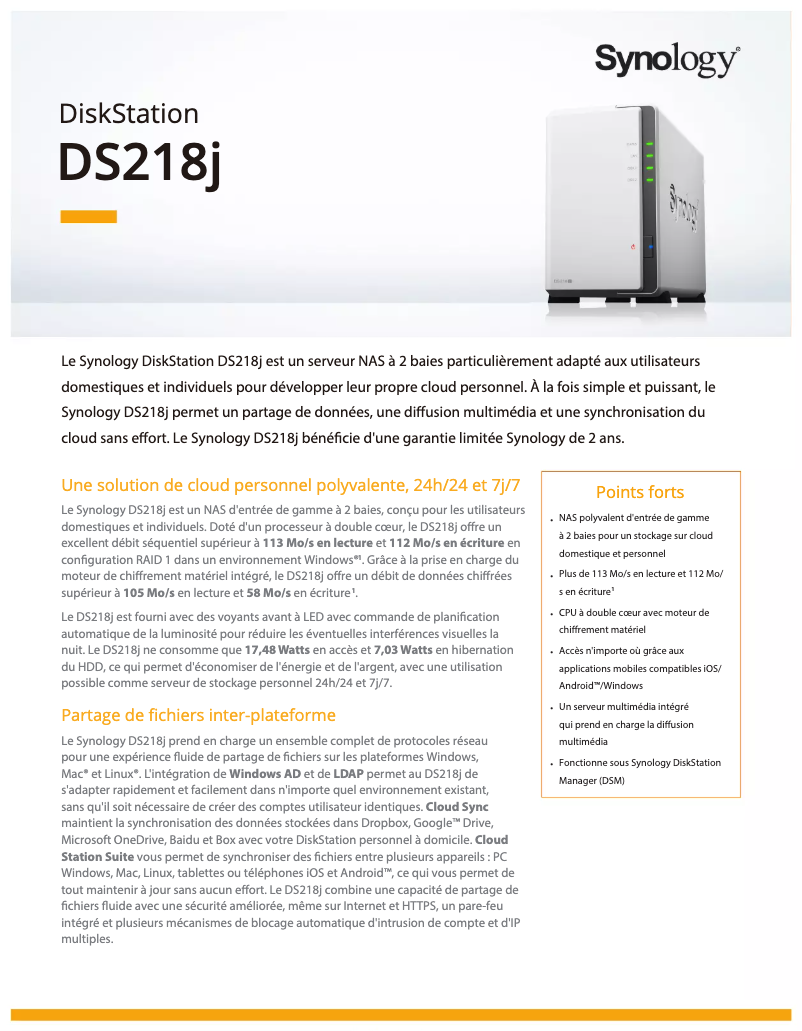 First page image of the manual for DiskStation DS218J