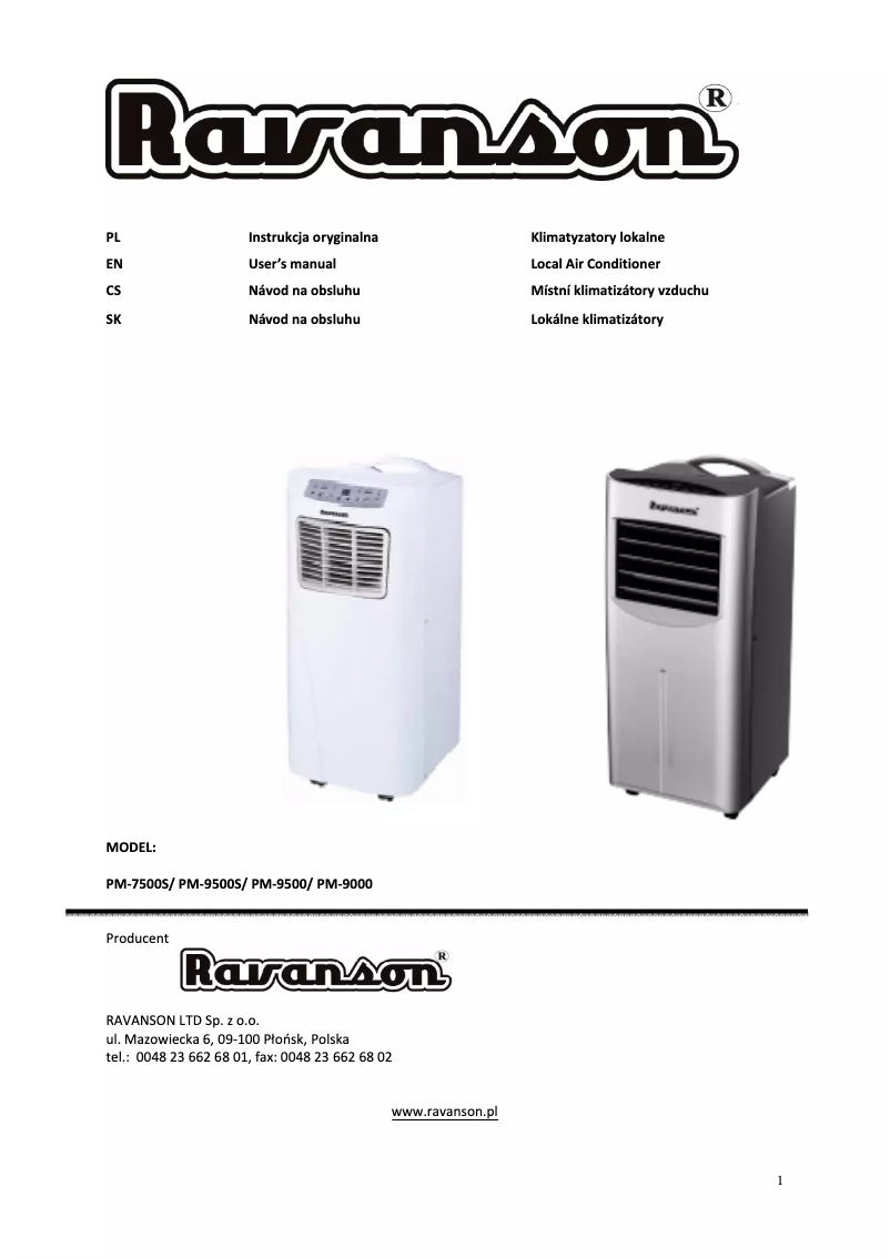 Page 1 of the manual User Manual Ravanson PM-7500S