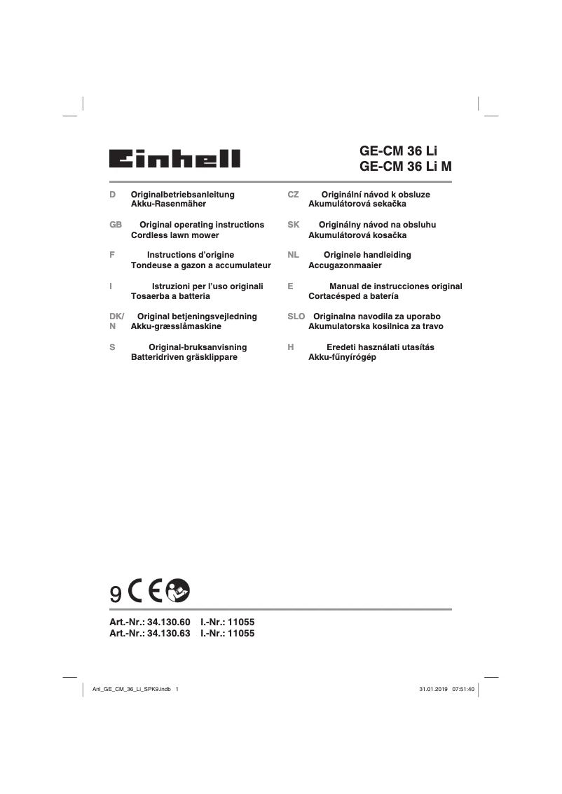 Page 1 of the manual User Manual Einhell GE-CM 36 Li M