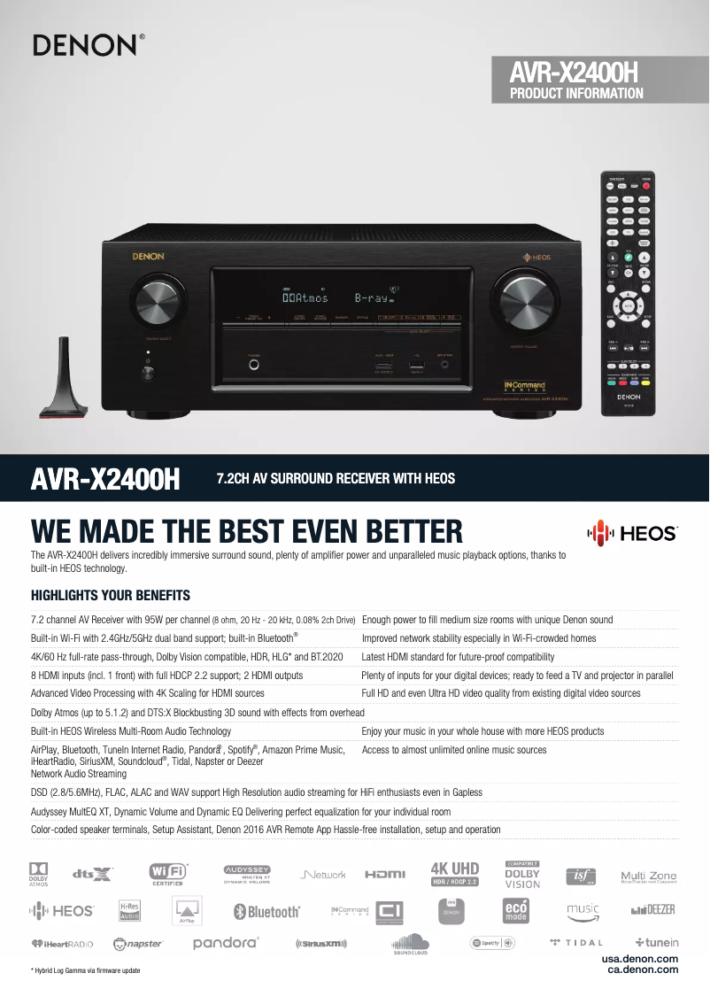 First page image of the manual for AVR-X2400H