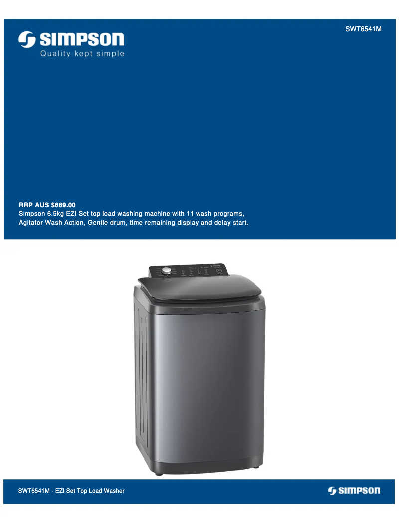 Page 1 of the manual Technical Sheet Simpson SWT6541M