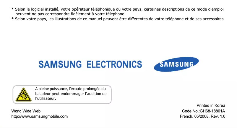 Page 1 of the manual User Manual Samsung SGH-D780M