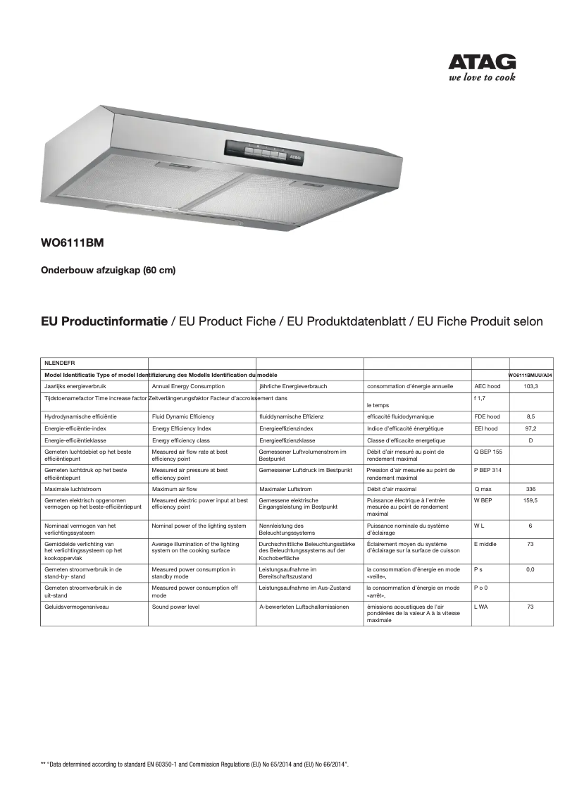 Page 1 of the manual Technical Sheet Atag WO6111BM