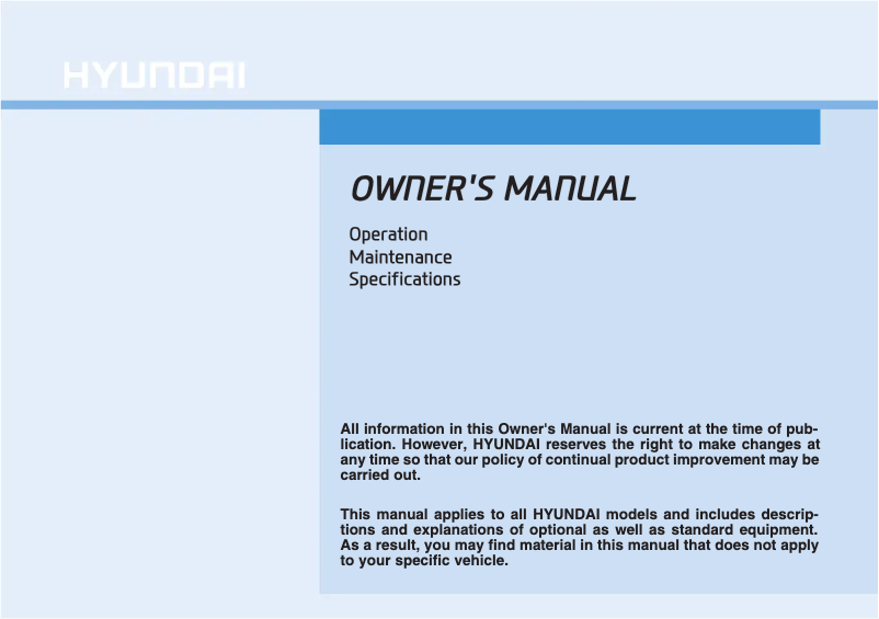 First page image of the manual for Veloster (2022)