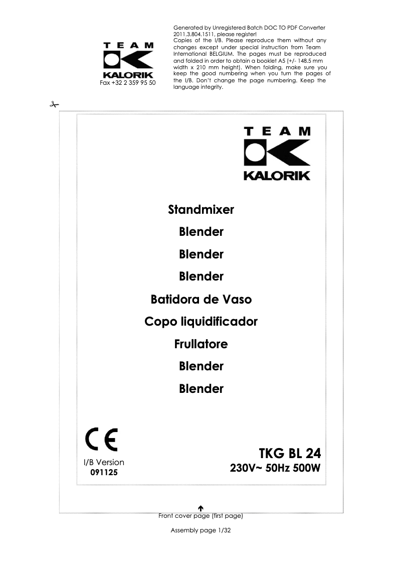 First page image of the manual for TKG BL 24