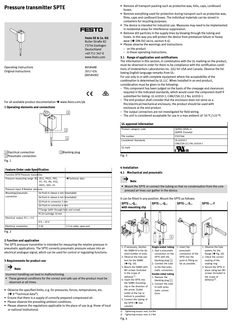 Page 1 of the manual User Manual Festo SPTE-B2R-PC10-B-2.5K