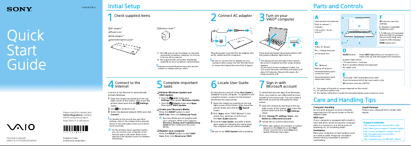 Page 1 of the manual Installation Guide Sony Vaio SVP13213CXB