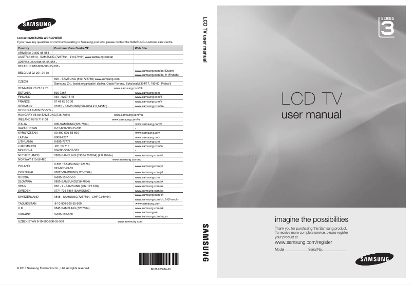 First page image of the manual for LE19C350D1W