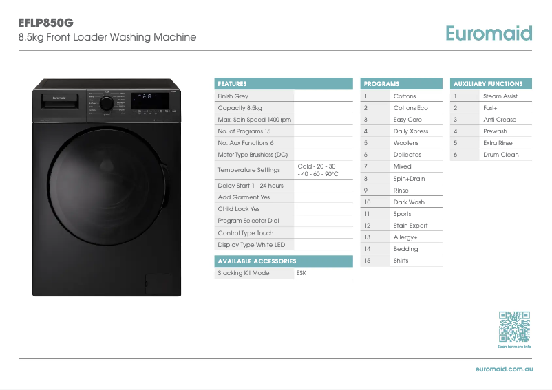 Page 1 of the manual Technical Sheet Euromaid EFLP850G