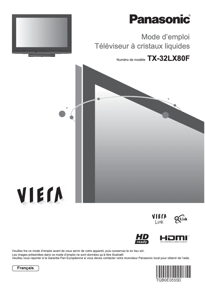 First page image of the manual for Viera TX-32LX80F