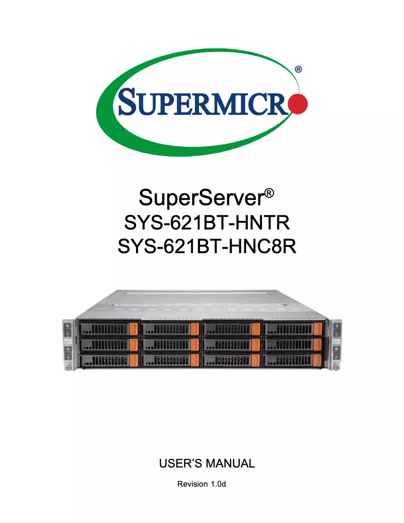 First page image of the manual for SuperServer SYS-621BT-HNC8R