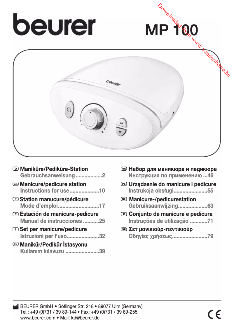 Page 1 of the manual User Manual Beurer MP 100