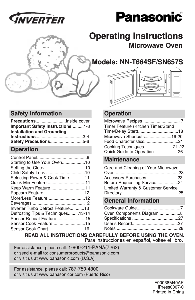 Page 1 of the manual User Manual Panasonic NN-SN657S
