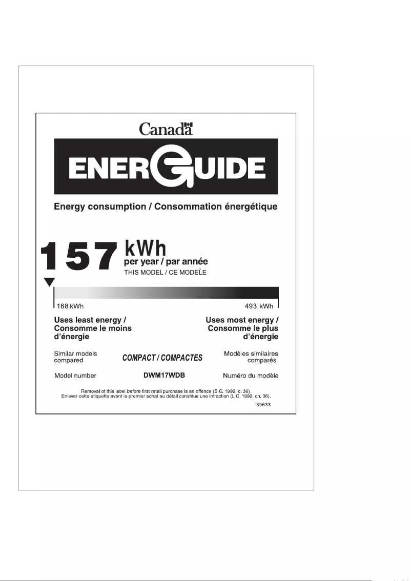 Page 1 of the manual Energy Label Danby DWM17WDB