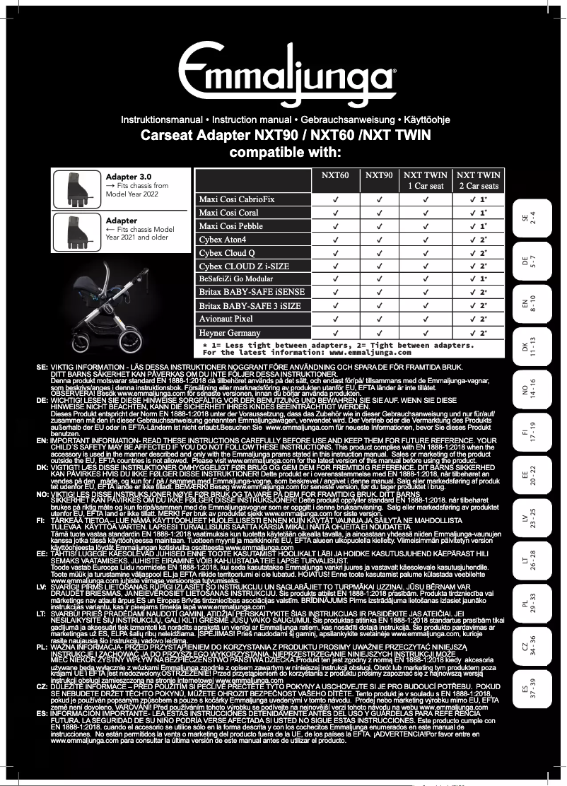Page 1 of the manual User Manual Emmaljunga Carseat Adapter