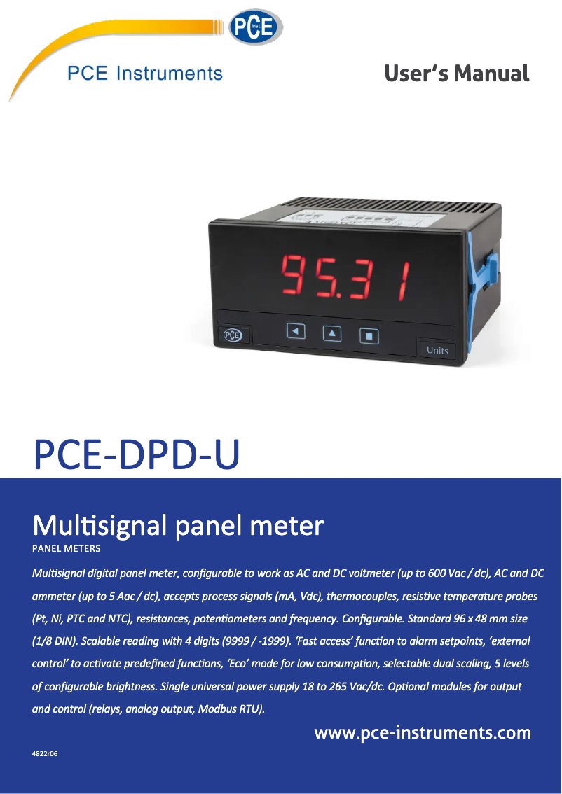 First page image of the manual for PCE-DPD-U