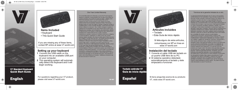 Page 1 de la notice Manuel utilisateur V7 Standard Keyboard