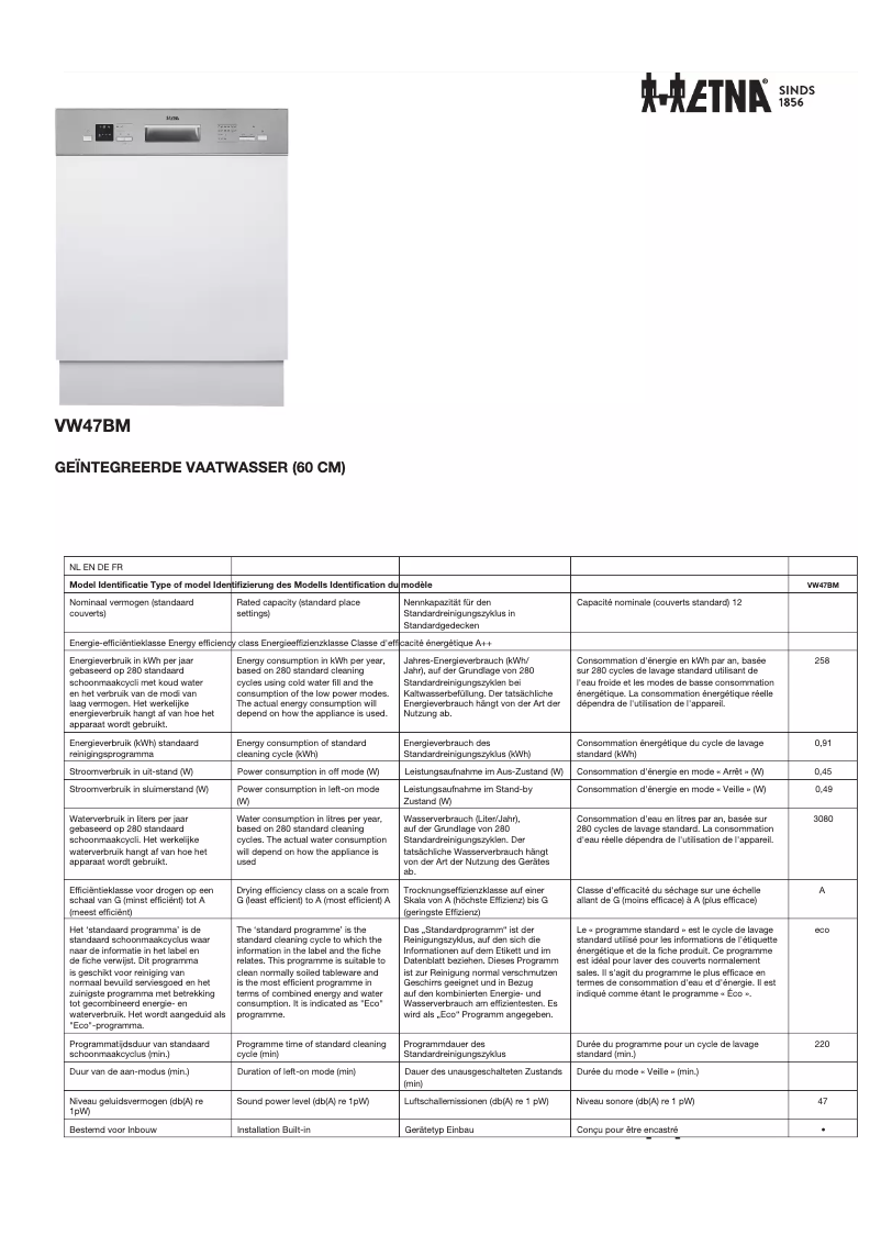 First page image of the manual for VW47BM
