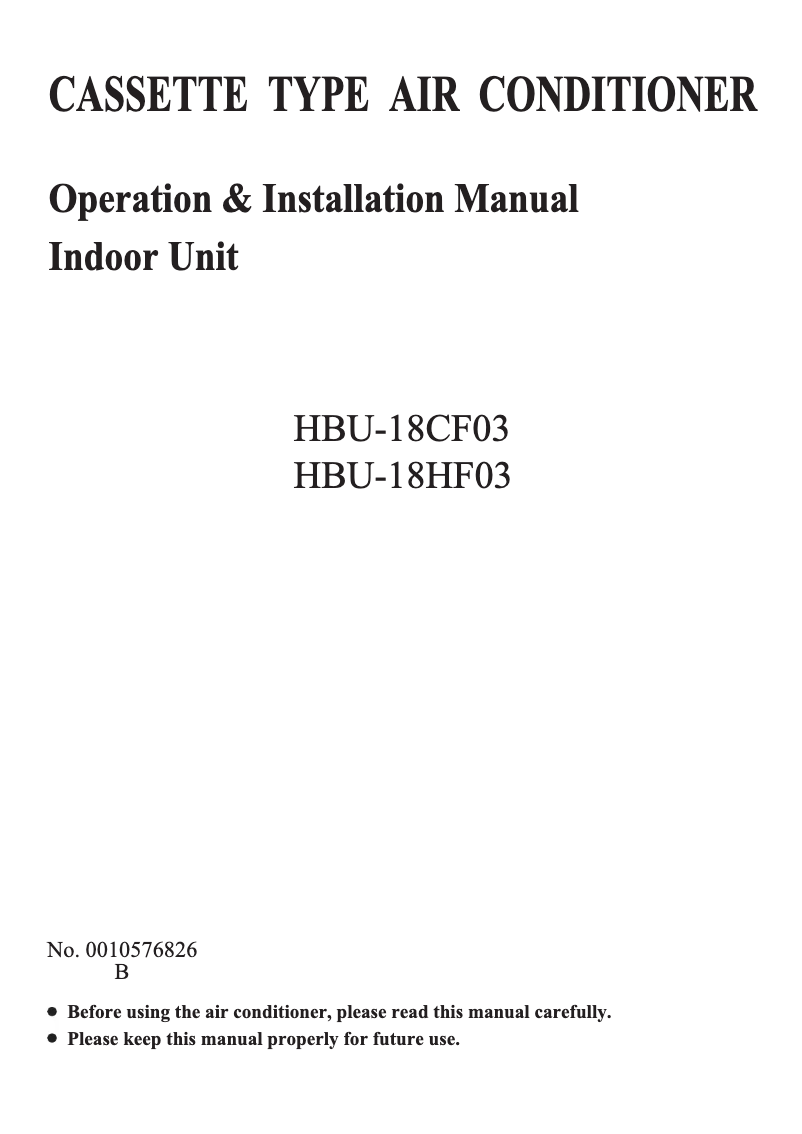 First page image of the manual for HBU-18HF03
