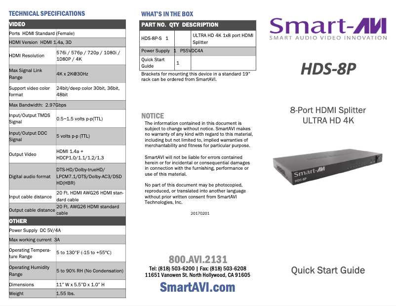 First page image of the manual for HDS-8P