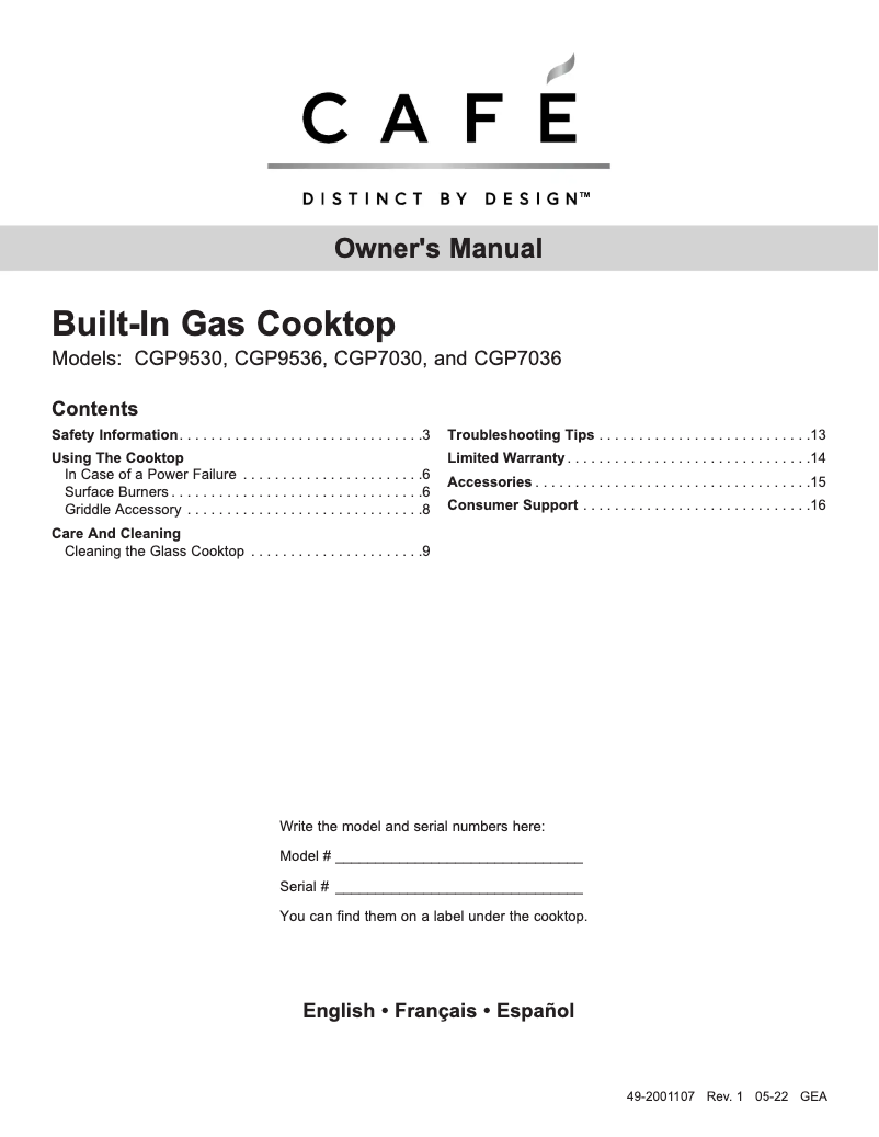 Page 1 of the manual User Manual Café Cafe CGP70302NS1