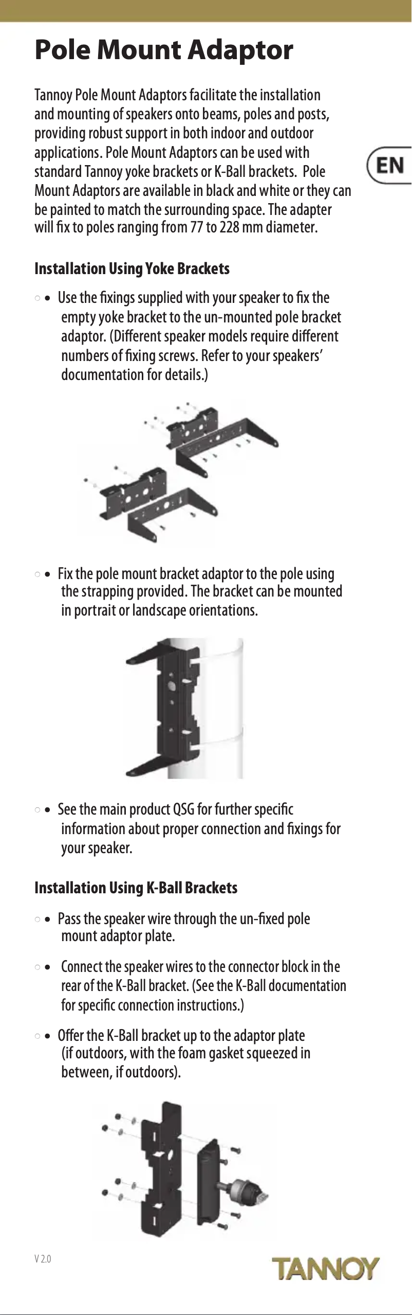 Page 1 of the manual Quick Start Guide Tannoy Pole Mount Adaptor