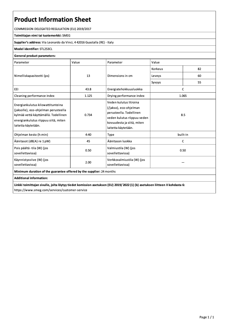 First page image of the manual for STL253CL