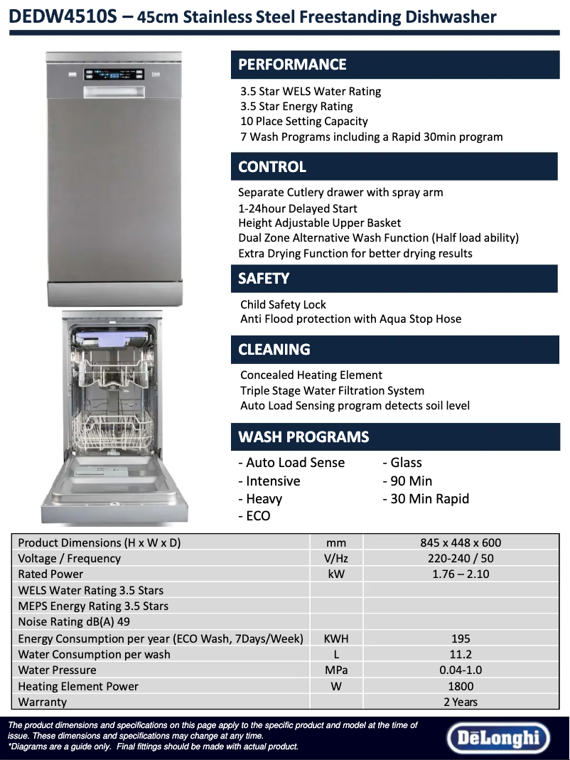 First page image of the manual for DEDW4510S